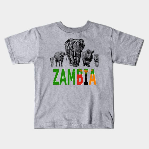 Big Five of Zambia for Wildlife Fans Kids T-Shirt by scotch